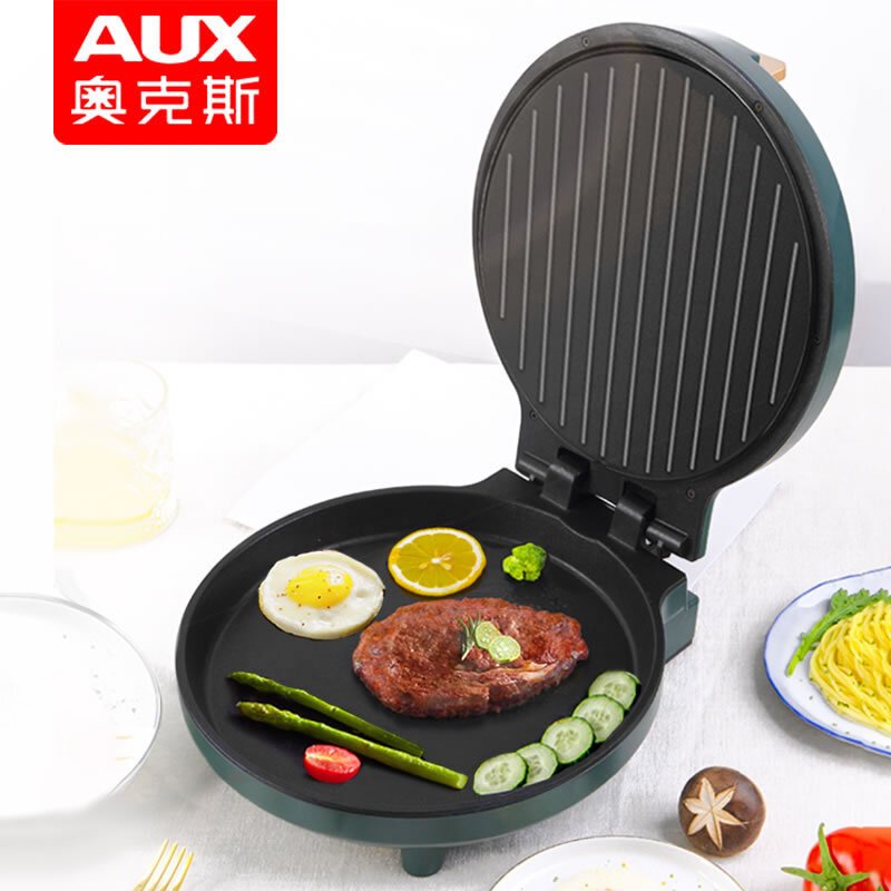 奥克斯(AUX)电饼铛家用双面加热煎饼档煎烤机30MM加深煎饼锅烙饼锅煎饼机薄饼机早餐机家电 曜石黑