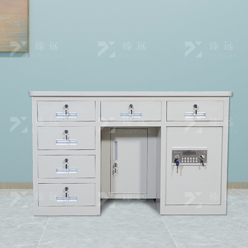 臻远 BXZ-06 钢制保险桌可投币收银财务桌1.2m白色六斗电子锁