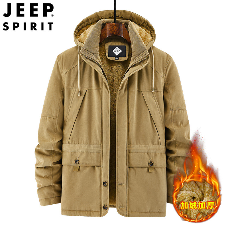 JEEPSPIRIT吉普保暖棉衣男士外套可拆卸帽加绒加厚纯棉衣_969 5XL 卡其色