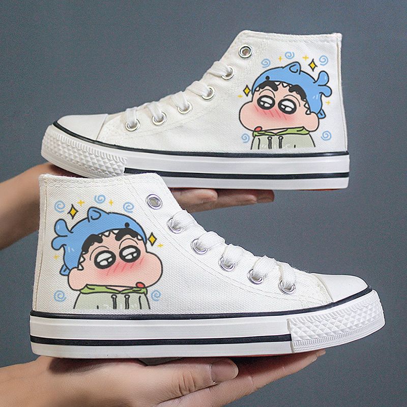 儿童帆布鞋手绘涂鸦鞋女童男童板鞋潮小白鞋学生白球鞋中大童鞋子高紫