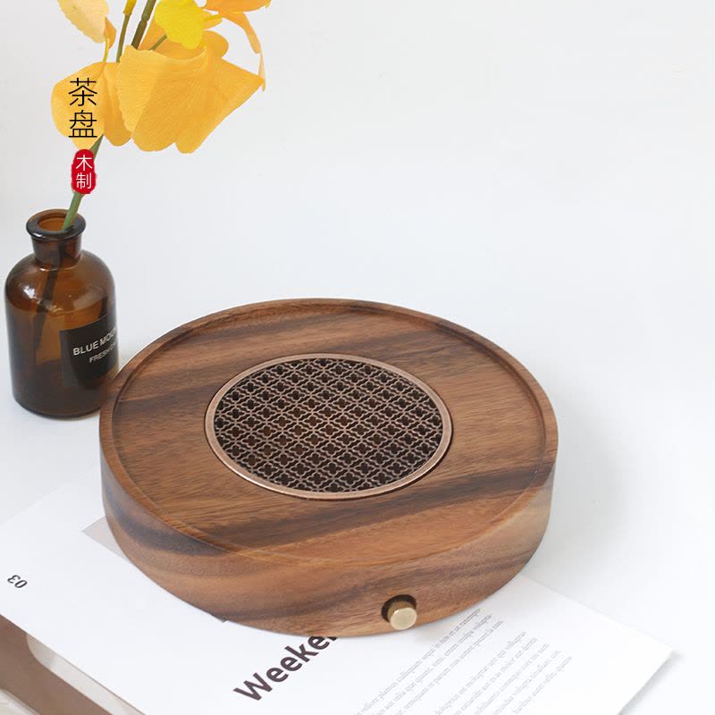 MULTIPOTENT南美胡桃木茶盘茶托功夫茶具托盘家用小茶盘福缘圆形干泡图片