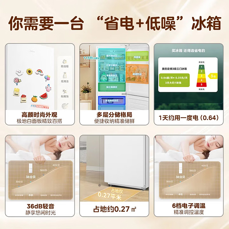 美的冰箱(Midea)181升双门冰箱 家用双温冷藏冷冻大容量保鲜低音 超薄电冰箱 小户型两开门 MR-190E 极地白高清大图