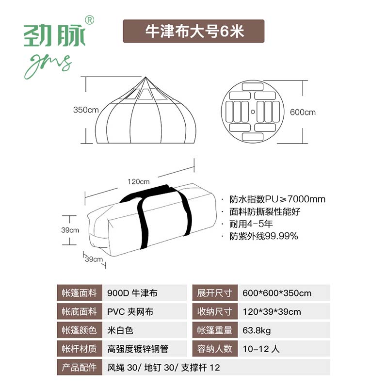 劲脉 户外星空帐篷 牛津布-6*6*3.5M 顶高清大图