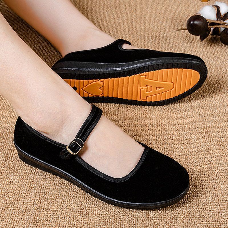 老北京布鞋女士新款牛筋底平底黑色布鞋软底透气上班鞋北京老布鞋 [a]