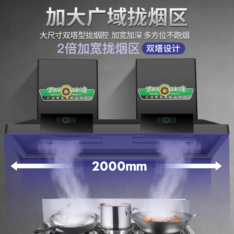 欢呼好太太商用抽油烟机大吸力顶吸式小型酒店饭店员工食堂农村土灶柴火灶排烟机吸油机双机头(黑色)1.8米 上门安装M6