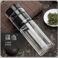 富光茶水泡茶师玻璃双层杯创意大提环便携随手茶杯T 灰黑色 260ML