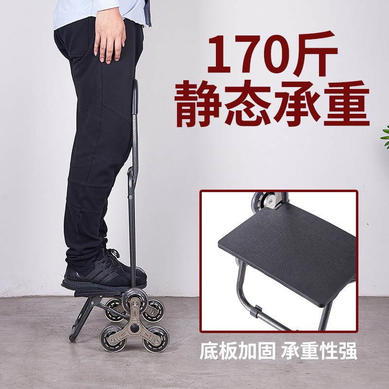 爬楼梯购物车买菜车小拉车行李手拉车折叠家用便携拖车拉杆小推车 三维工匠 加厚挂钩车架不锈钢轮黑底樱花家用拖车
