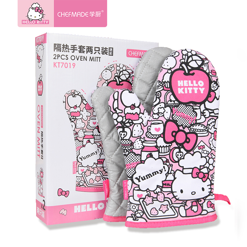 学厨 HELLO KITTY 迷彩手套烤箱厨房隔热手套 防高温 加厚 耐热 蒸箱专用防烫 烘焙工具 两只装 KT7019