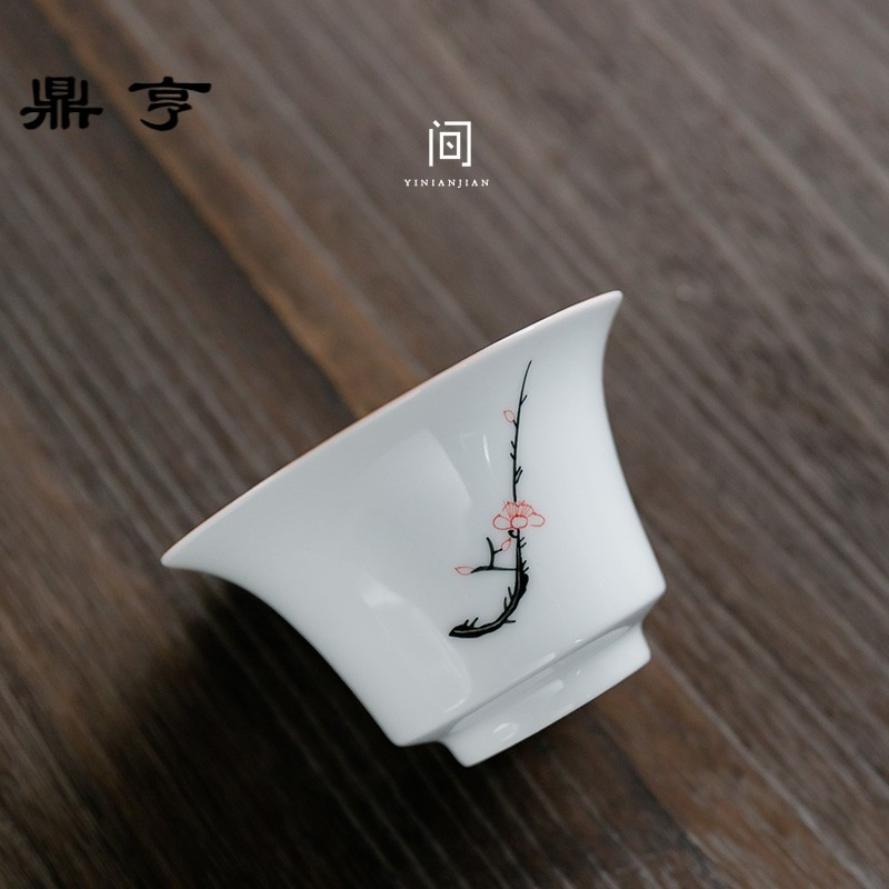 鼎亨手绘梅花盖碗茶杯陶瓷功夫茶具三才碗釉下彩薄胎白瓷泡茶碗敬