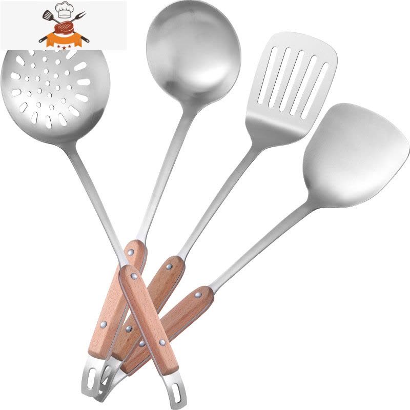 实木厨具304不锈钢锅铲套装全套家用铲子炒菜勺子汤勺漏勺煎铲子 敬平 九珠肉叉(410材质)图片