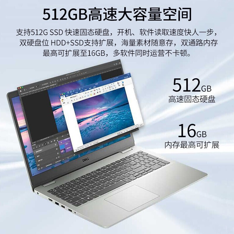 戴尔(DELL)灵越3525 2022年新品 商用办公 轻薄便携 Win11 15.6英寸 笔记本电脑 R5-5625U 8GB 512GB 银色