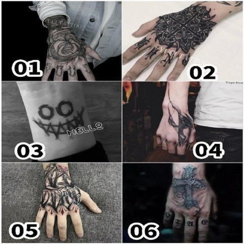 花臂脖子手背自选暗黑系潮男ins花体英文防水女持久奇卡诺纹身贴同款