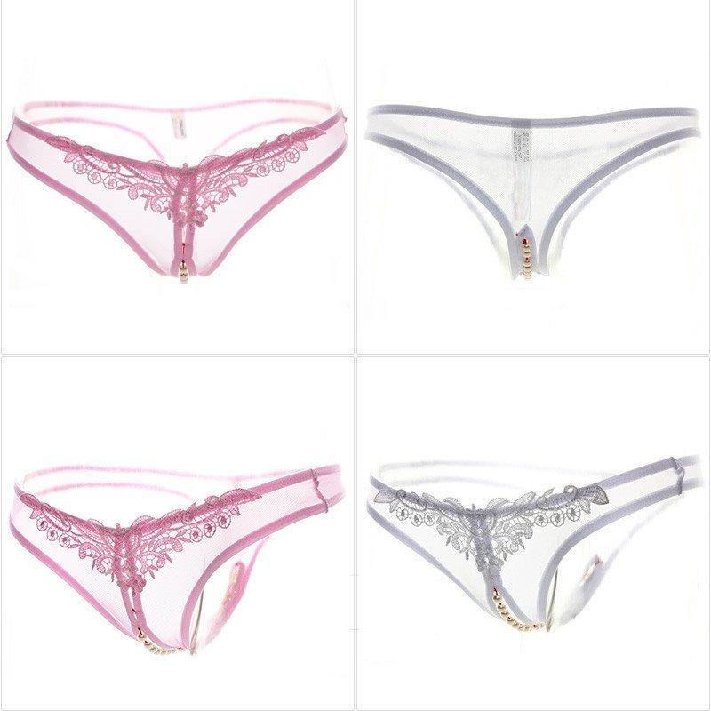 霏慕珍珠性感开裆t裤三角裤蕾丝透明网纱女式性感情趣内裤1060