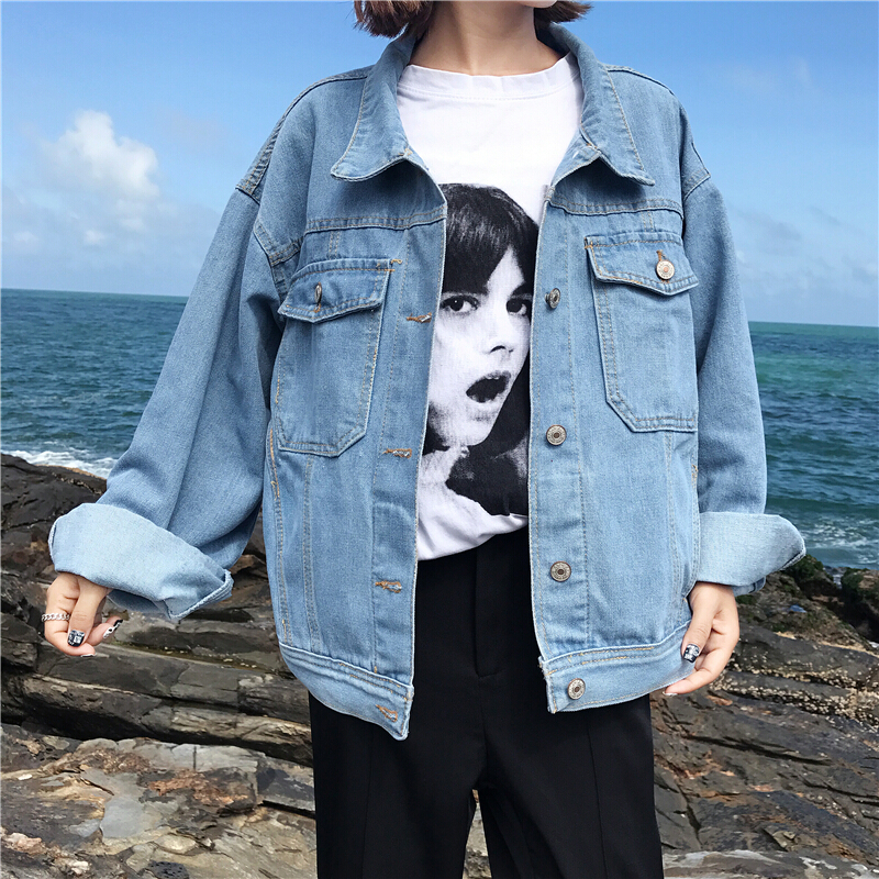 牛仔外套女宽松百搭2018春夏新款女装夹克外套女百搭小心机上衣潮浅蓝色