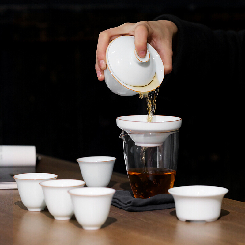 博为 旅行茶具套装便携包式茶壶户外车载茶壶茶杯快客杯一壶四杯 羽滢(青白)旅行茶具