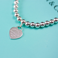 TIFFANY&CO.Return to系列:Tiffany轻奢饰品蒂芙尼珠式心牌 S925银手链 银色手链