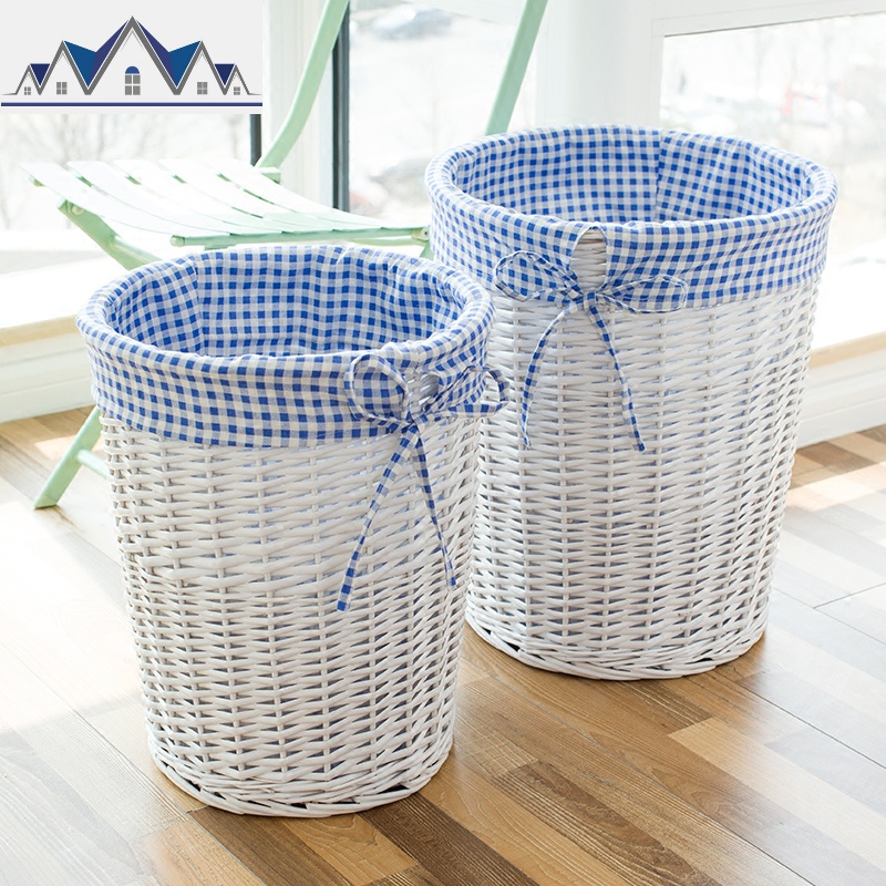 藤编柳编脏衣篮带盖圆形收纳筐洗衣篓火锅店衣物玩具收纳桶编织篮 三维工匠收纳篮 咖色无盖小号直径30高度32