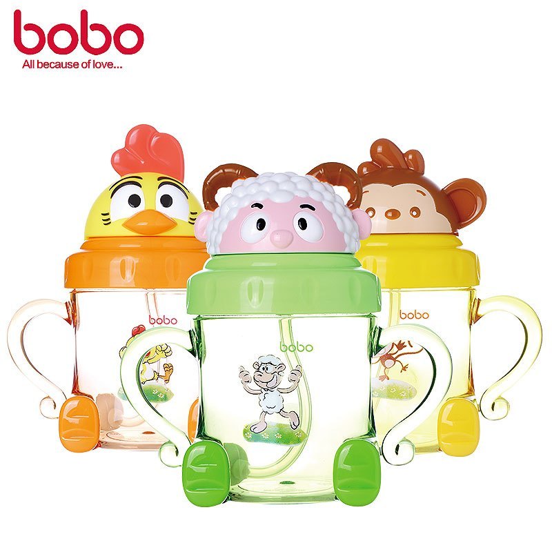 乐儿宝（bobo）卡通PP学饮杯吸管杯 聪明猴180ml 适用年龄6个月以上 水杯水壶 LB111带手柄
