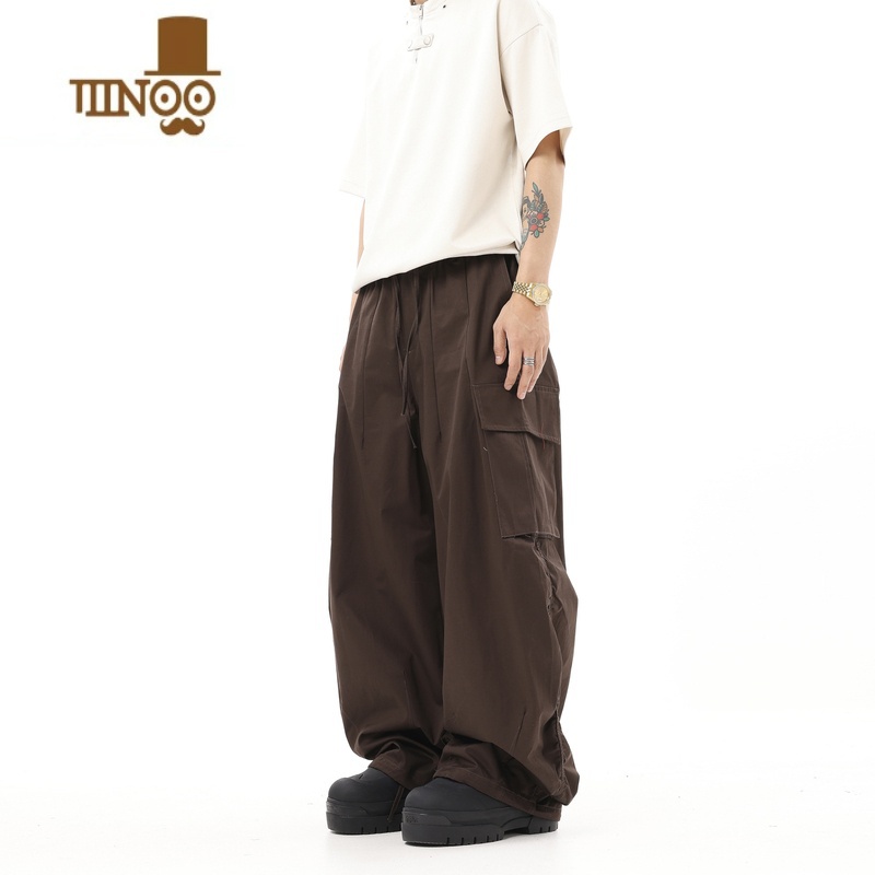 YANXU美式复古可束脚hiphop宽松工装裤嘻哈百搭阔腿拖地伞兵休闲装高清大图