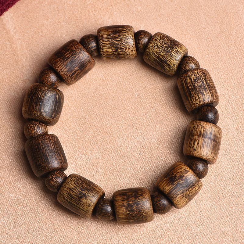 天然野生老料文莱黄棋楠桶珠手串文玩高档手串男女情侣款桶珠手串14x