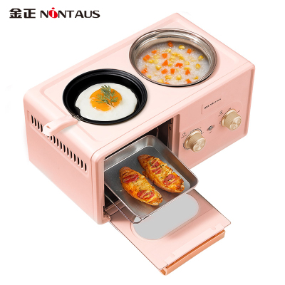 多功能早餐机jzjk-135d(粉色)烤箱煮锅蒸锅煎锅四合一 家用趣食盒