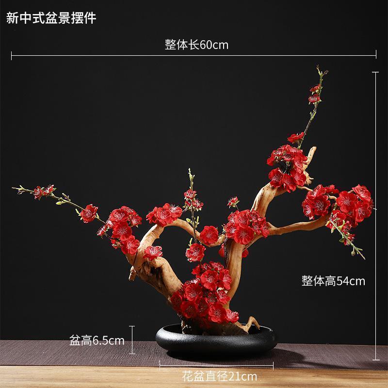 美帮汇新中式仿真盆景家居摆件客厅玄关软装装饰禅意盆景样板间饰品高清大图