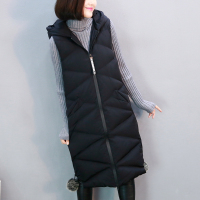 新款式2021秋冬新款韩版连帽马夹中长款羽绒棉马甲毛球女棉衣外套潮-定制款