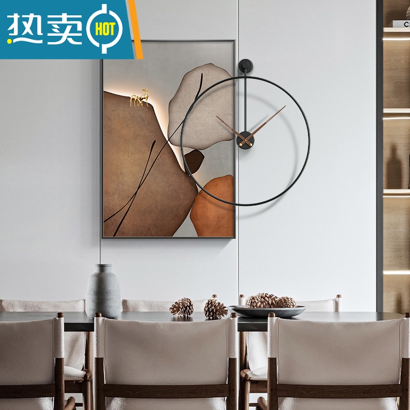 敬平石来运转餐厅装饰画带钟表组合画现代简约饭厅背景墙挂画新款壁画装饰画高清大图