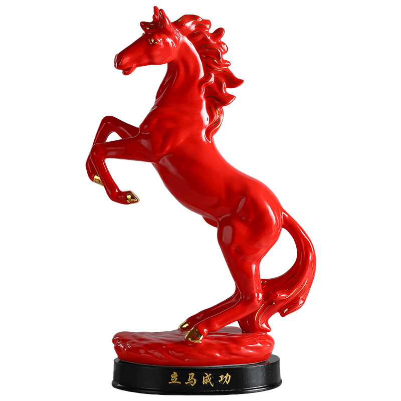 家居陶瓷生肖马摆件红色立马成功客厅办公室装饰工艺品摆设三维工匠进
