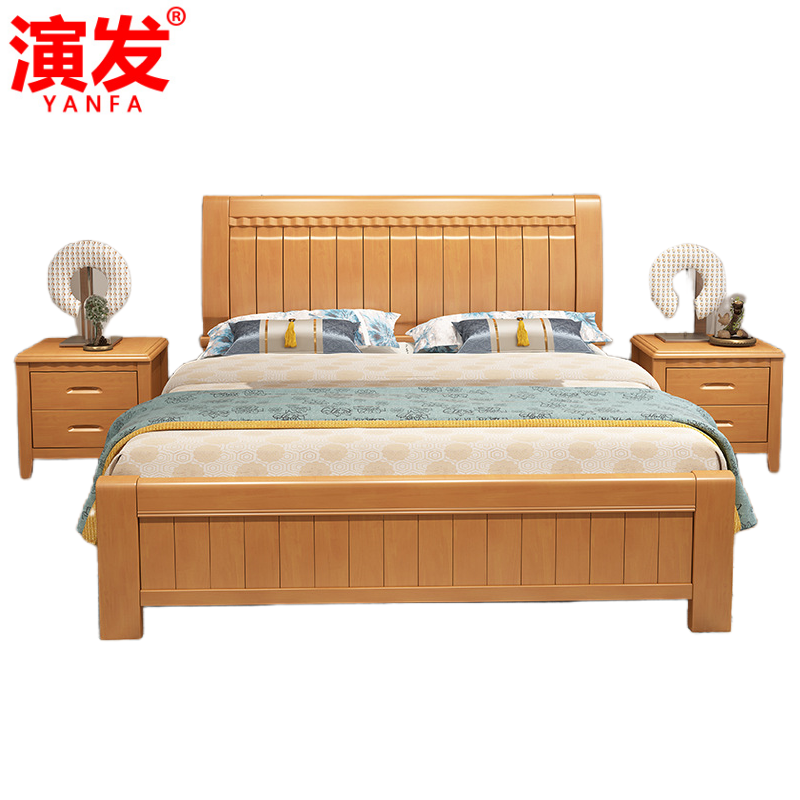 演发 床+2床头柜+床垫 1.8m 套高清大图