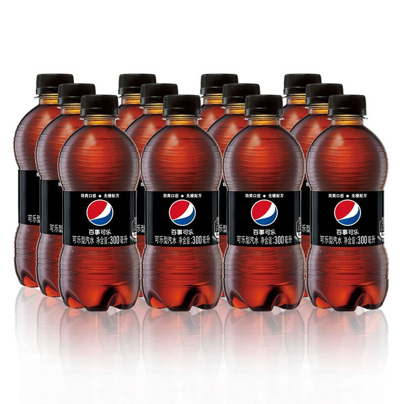 百事可乐 无糖 Pepsi 碳酸饮料 汽水可乐 小胶瓶 300ml*4瓶装高清大图