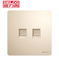 DELIXI德力西86型开关插座821纯平大板香槟金二三插五孔电脑电话电视电源家用开关插座面板 电子电工