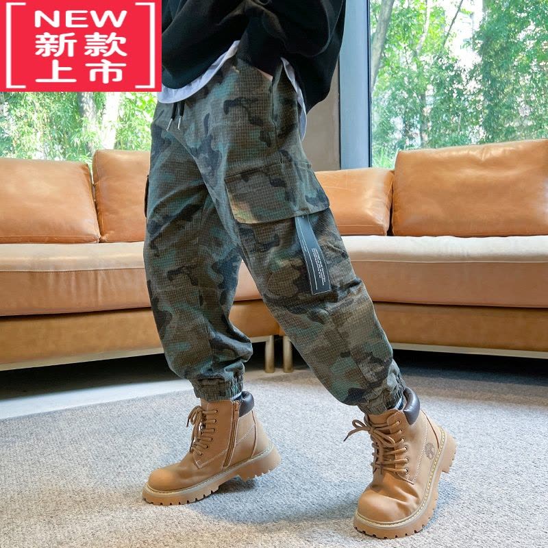 可莉允男童秋冬款迷彩裤儿童裤子大童工装裤2022新款加绒加厚保暖棉裤潮保暖裤图片