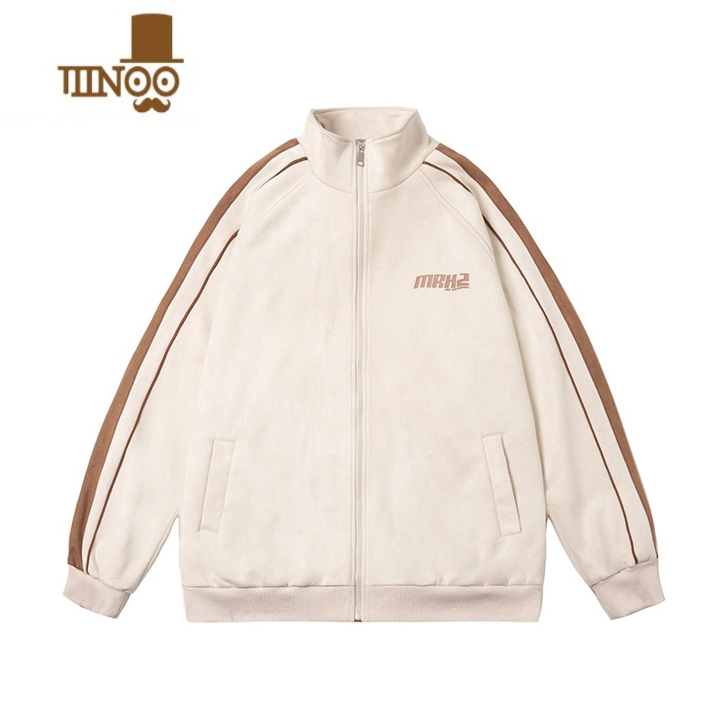 YANXU2023秋季新款男士夹克立领字母印花拼接外套休闲运动开衫潮牌上衣高清大图