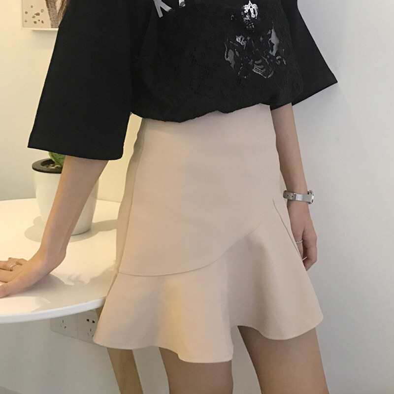 春夏女装韩版高腰显瘦包臀裙A字裙木耳荷叶边半身裙短裙学生裙子