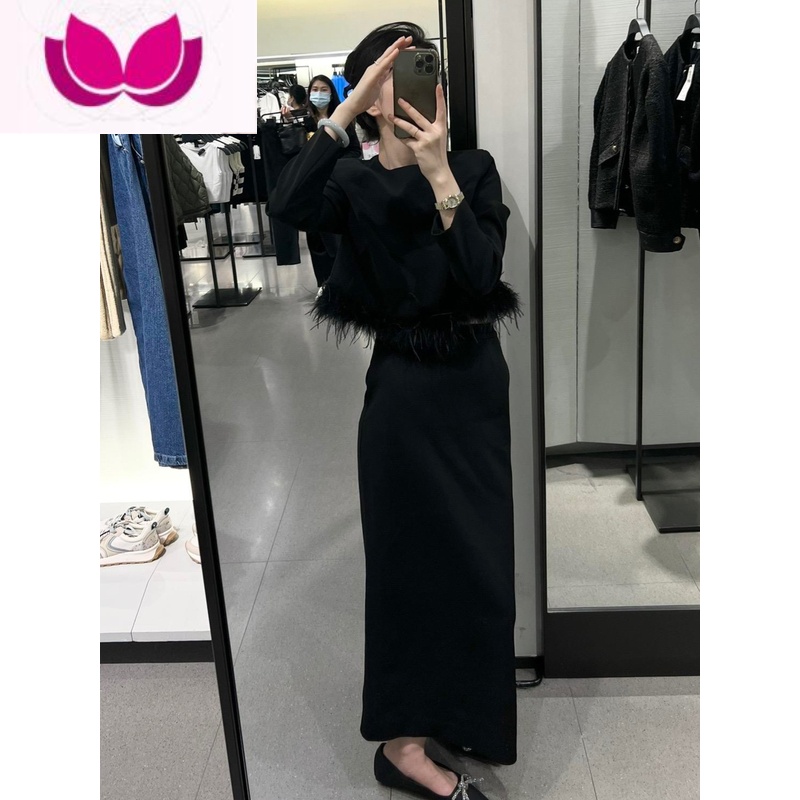 七斓大头花韩版黑色流苏小香风外套女2023春季新款气质收腰半身裙套装 M98-110斤 黑色两件套