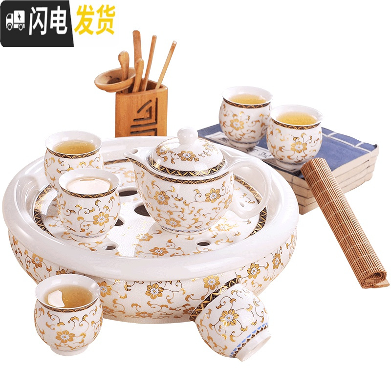 三维工匠茶具套装家用简约现代客厅中式复古功夫茶陶瓷茶壶茶杯茶盘景德镇 044喜鹊大瓷盘 8件高清大图