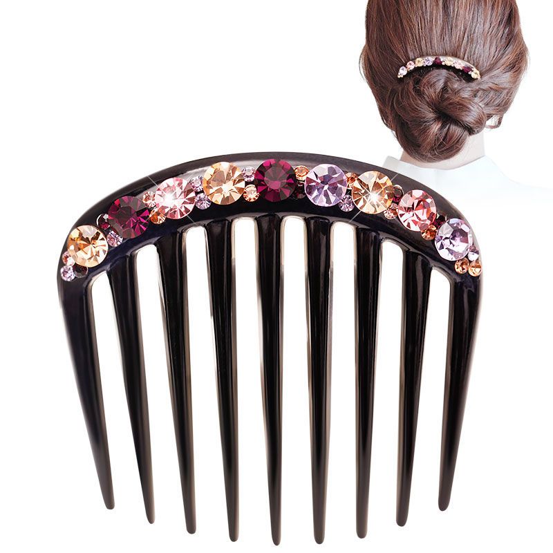 日韩水钻发饰枫叶插梳发梳盘发卡子发夹发卡头饰品成人女百搭发卡香槟