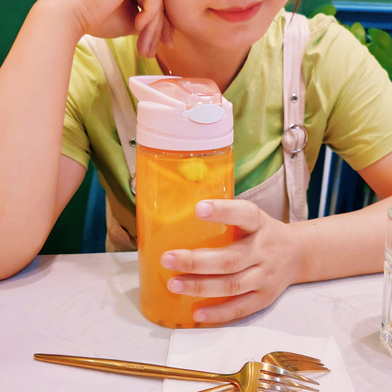 吸管杯大人水杯风成年少女杯子便携产妇孕妇塑料杯 曲面-樱粉-500ML-带防烫杯套[收藏加购送杯刷]高清大图