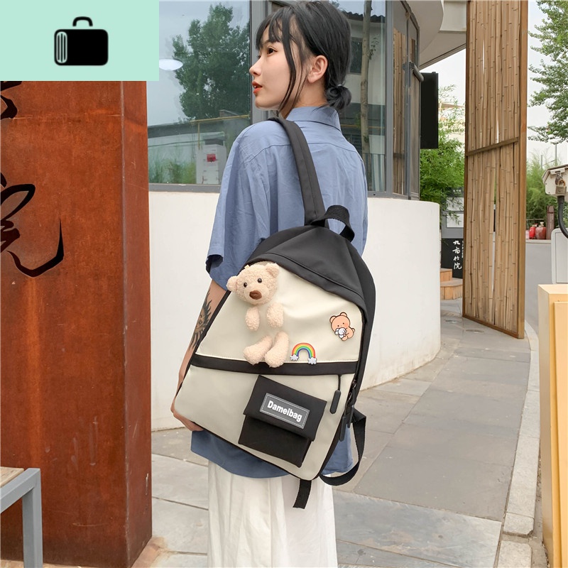 书包女韩版高中森系日系简约初中生双肩包少女中学学生ins背包潮NEW LAKE B款黑色