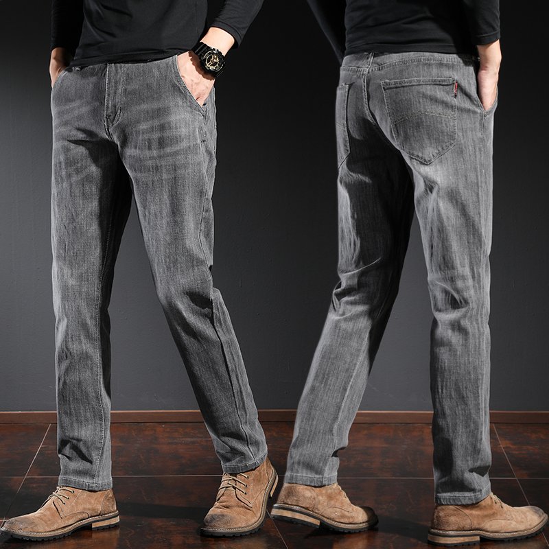 yuansu烟灰色牛仔裤男士2020新款冬季潮牌直筒宽松休闲高端秋冬款男