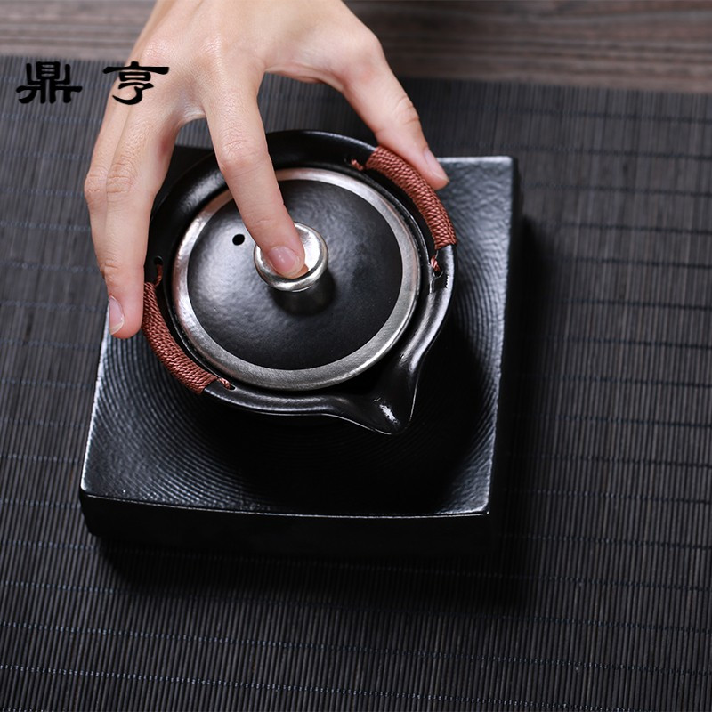 鼎亨粗陶手抓壶 粗陶 盖碗 大号 999鎏银功夫茶具 泡茶器 茶壶 黑