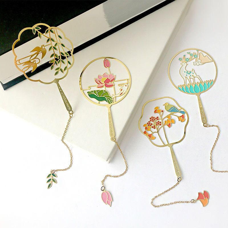 中国风创意镂空金属书签春夏秋冬书签复古精致团扇书签送老师礼品