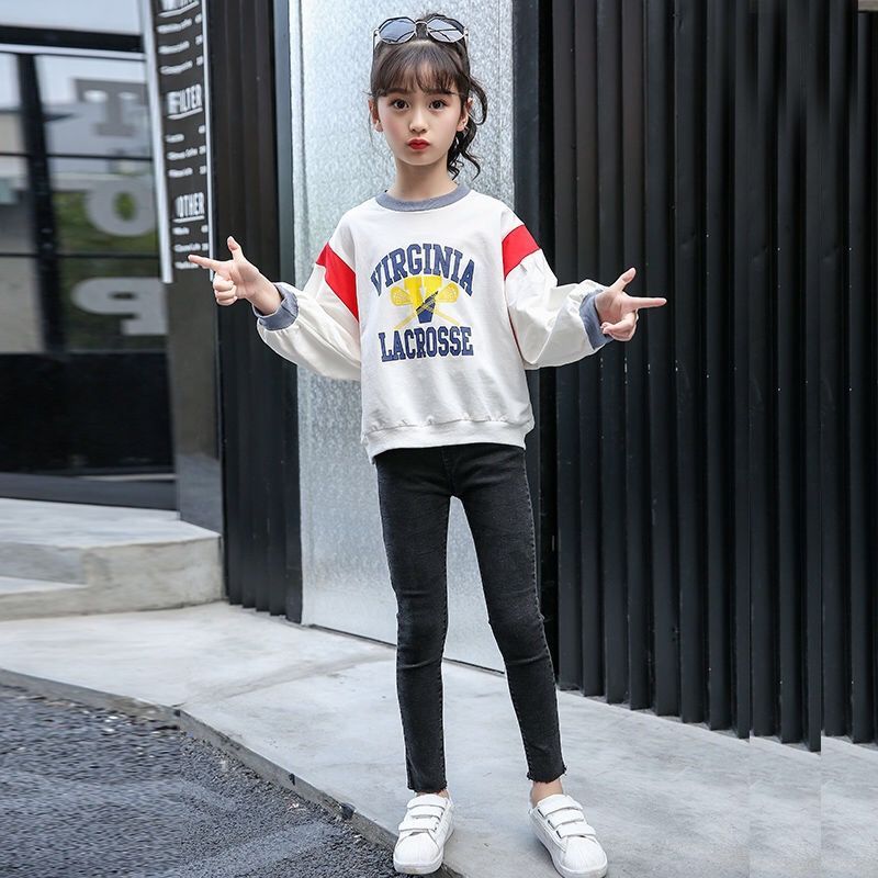 女童牛仔裤春秋装韩版时髦2021弹力休闲小脚裤修身长裤儿童裤子潮 黑色 (弹力铅笔裤) 80 码75-80cm