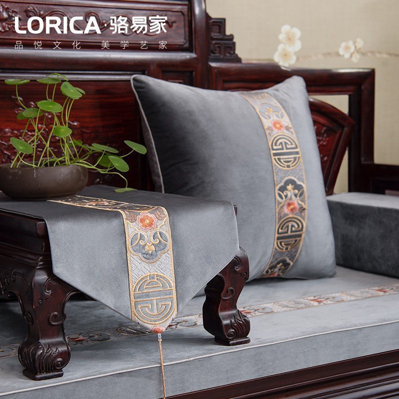 新中式桌旗禅意中国风茶桌巾装饰茶几台布艺餐桌布 登春台 登春台-缥缈灰 33*180cm（适用桌长1.3米-1.4米）