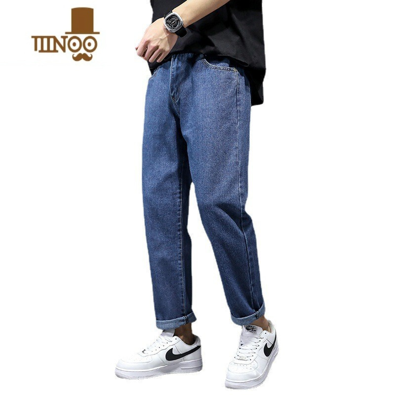 yanxu男士牛仔裤直筒宽松韩版潮流阔腿休闲工装长裤子男款修身百搭