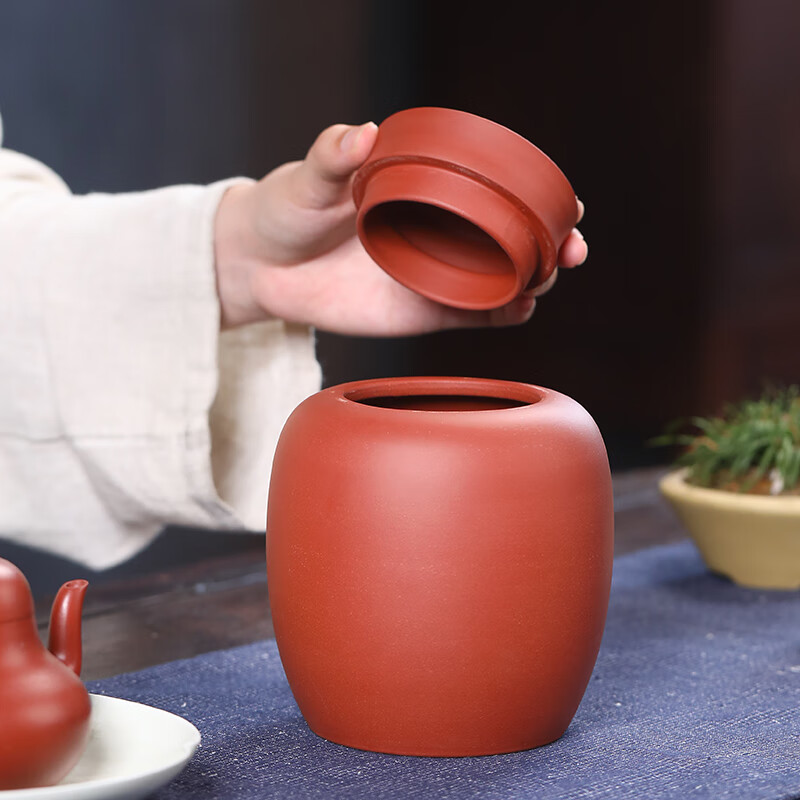 金镶玉 平盖高罐 存茶罐 宜兴紫砂茶叶罐储存罐精品大号醒茶罐原矿紫泥高清大图