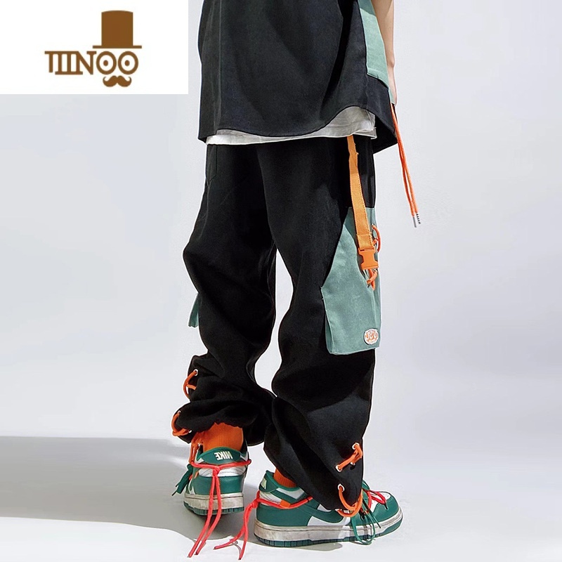 YANXU日系嘻哈直筒休闲运动裤潮牌多口袋工装宽松大码束脚长裤牌高清大图
