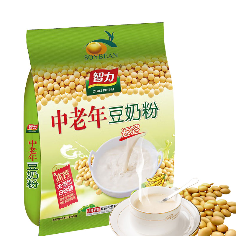 智力中老年豆奶粉720g无白砂糖老年人营养早餐非脱脂冲饮小袋装即食