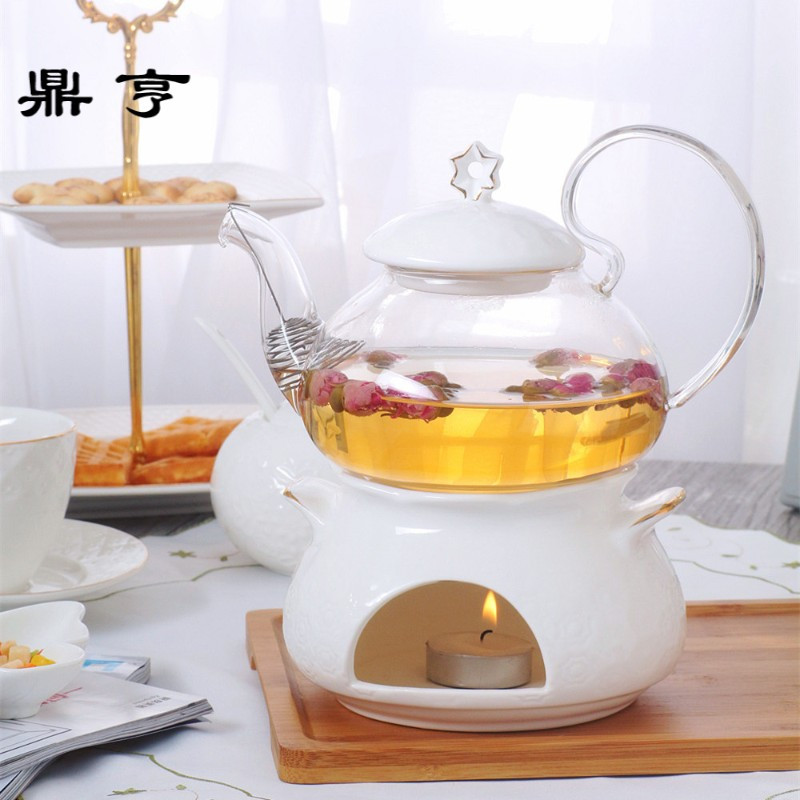 鼎亨日式水果茶壶花茶壶茶具套装耐热玻璃陶瓷加热底座下午茶煮泡